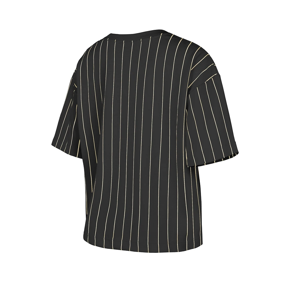 Women's New Era Black San Francisco Giants Cooperstown Collection Multiplier Pinstripe Cropped T-Shirt