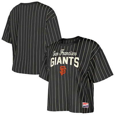 Women's New Era Black San Francisco Giants Cooperstown Collection Multiplier Pinstripe Cropped T-Shirt