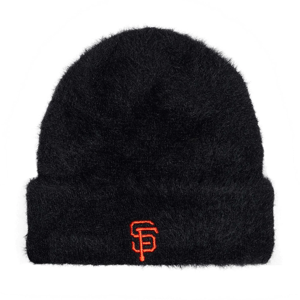 Bonnet en tricot à revers pelucheux New Era pour femme noir des Giants de San Francisco