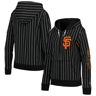 Veste noire entièrement zippée New Era pour femmes des San Francisco Giants à fines rayures tri-mélange