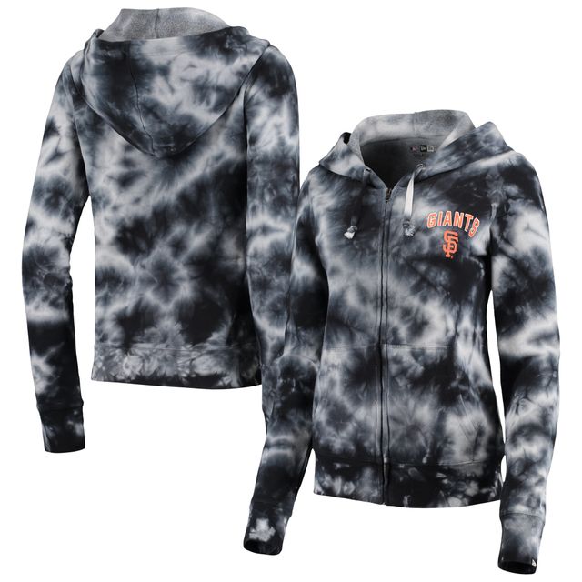 Sweat à capuche entièrement zippé noir en molleton Tie-Dye Giants de San Francisco New Era pour femme