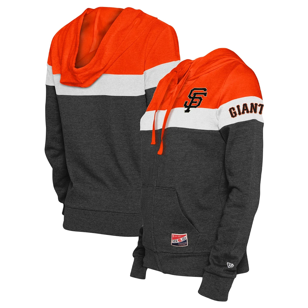 Women's New Era Heather Black San Francisco Giants Colorblock Full-Zip Hoodie Jacket