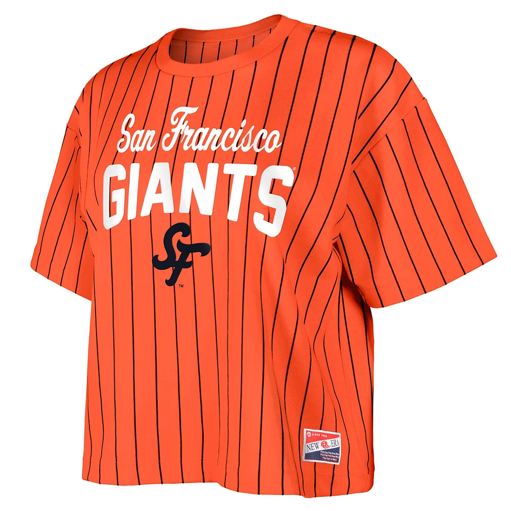 Women's New Era  Orange San Francisco Giants 2025 City Connect Boxy Pinstripe T-Shirt