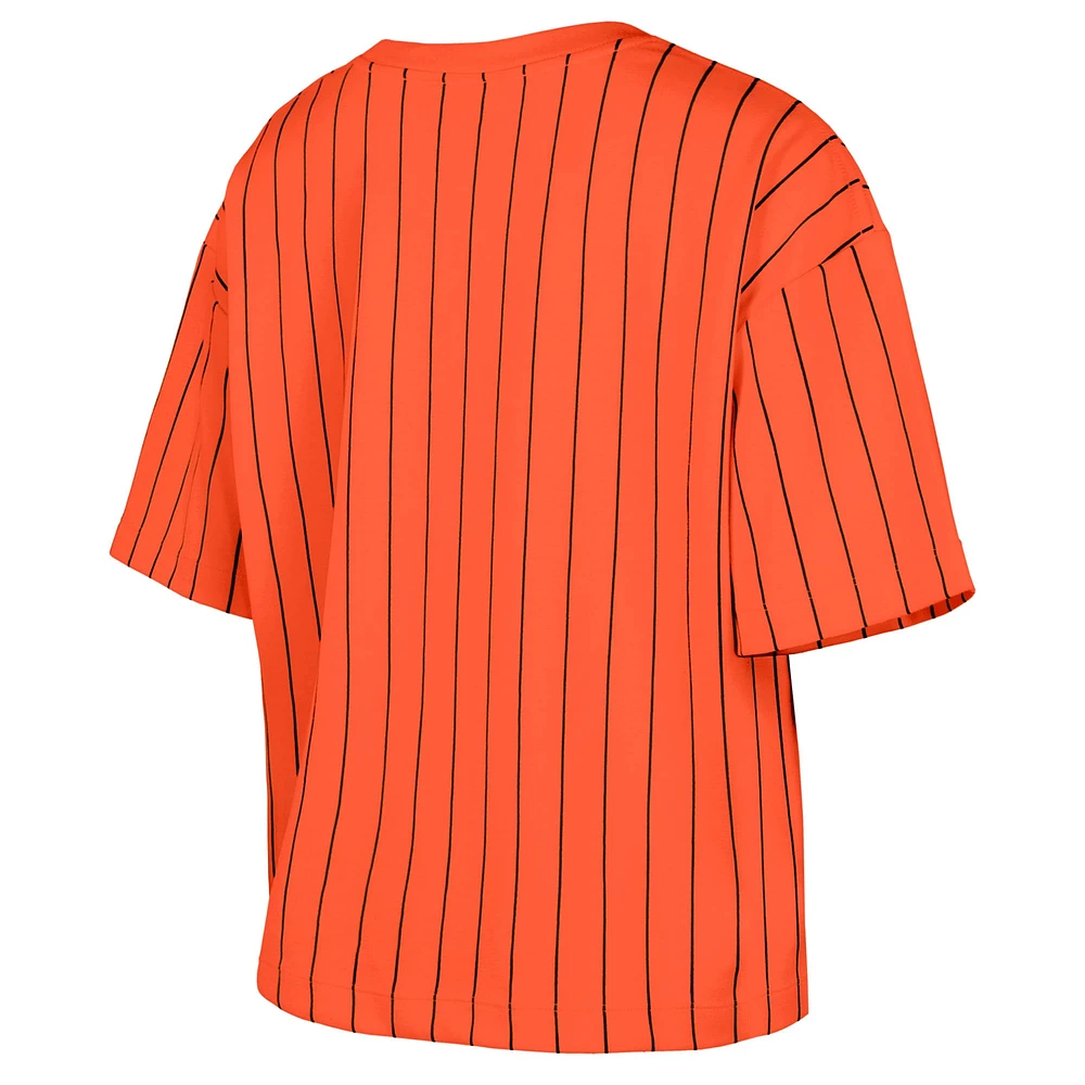 Women's New Era  Orange San Francisco Giants 2025 City Connect Boxy Pinstripe T-Shirt