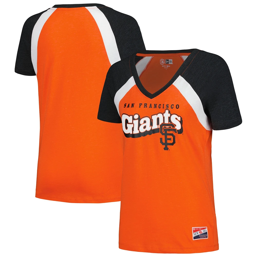 T-shirt raglan chiné à col en V orange San Francisco Giants New Era pour femme