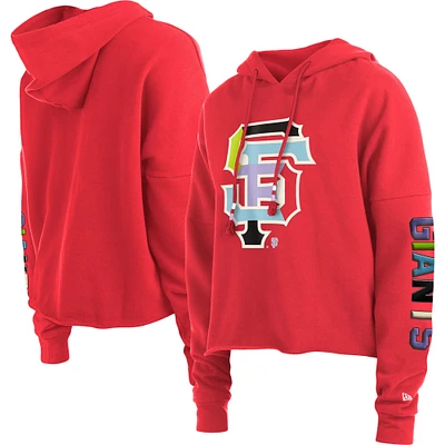 Women's New Era Red San Francisco Giants Fashion High Hip Pullover Hoodie