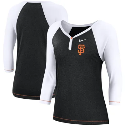 San Francisco Giants Nike Women's Henley 3/4-Sleeve Raglan V-Neck T-Shirt - Black