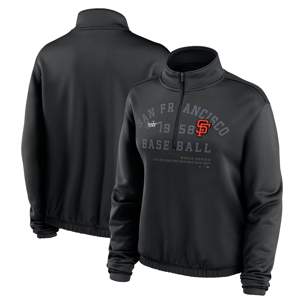 Sweat-shirt semi-court à demi-zip et ourlet bulle Nike pour femmes, noir, San Francisco Giants Rewind Splice