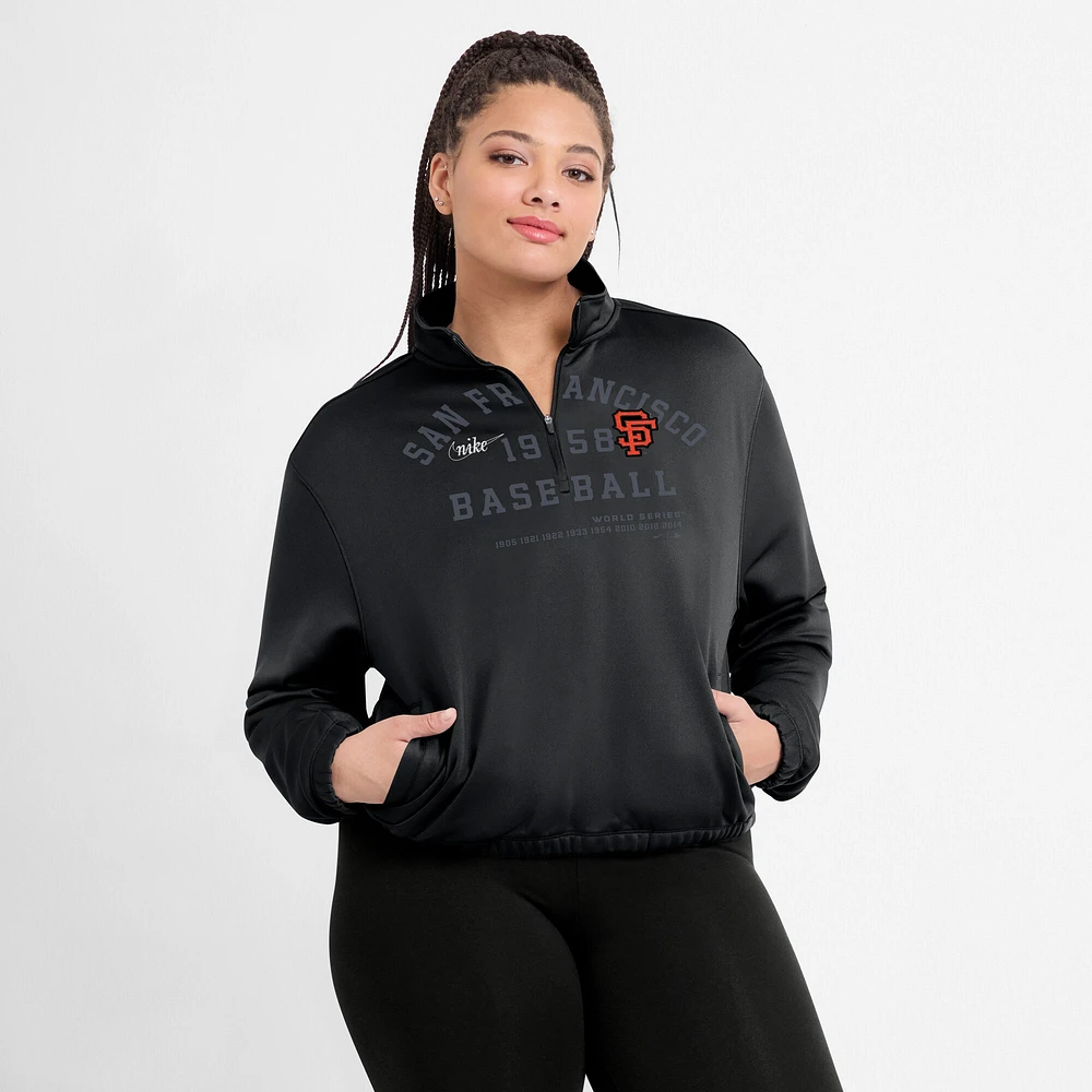 Sweat-shirt semi-court à demi-zip et ourlet bulle Nike pour femmes, noir, San Francisco Giants Rewind Splice