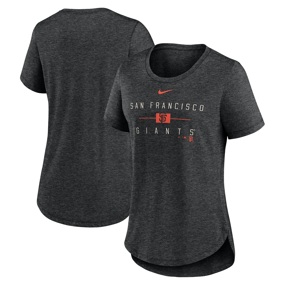 Women's Nike Heather Black San Francisco Giants Knockout Team Stack Tri-Blend T-Shirt