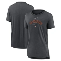 T-shirt à trois mélanges Nike Heather Charcoal San Francisco Giants Authentic Collection Early Work pour femme