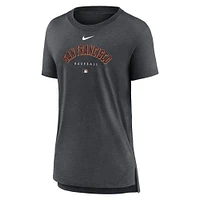 T-shirt à trois mélanges Nike Heather Charcoal San Francisco Giants Authentic Collection Early Work pour femme