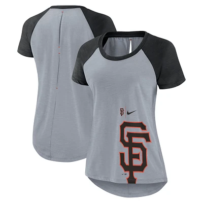 T-shirt à manches raglan mode Nike San Francisco Giants Summer Breeze gris chiné pour femme