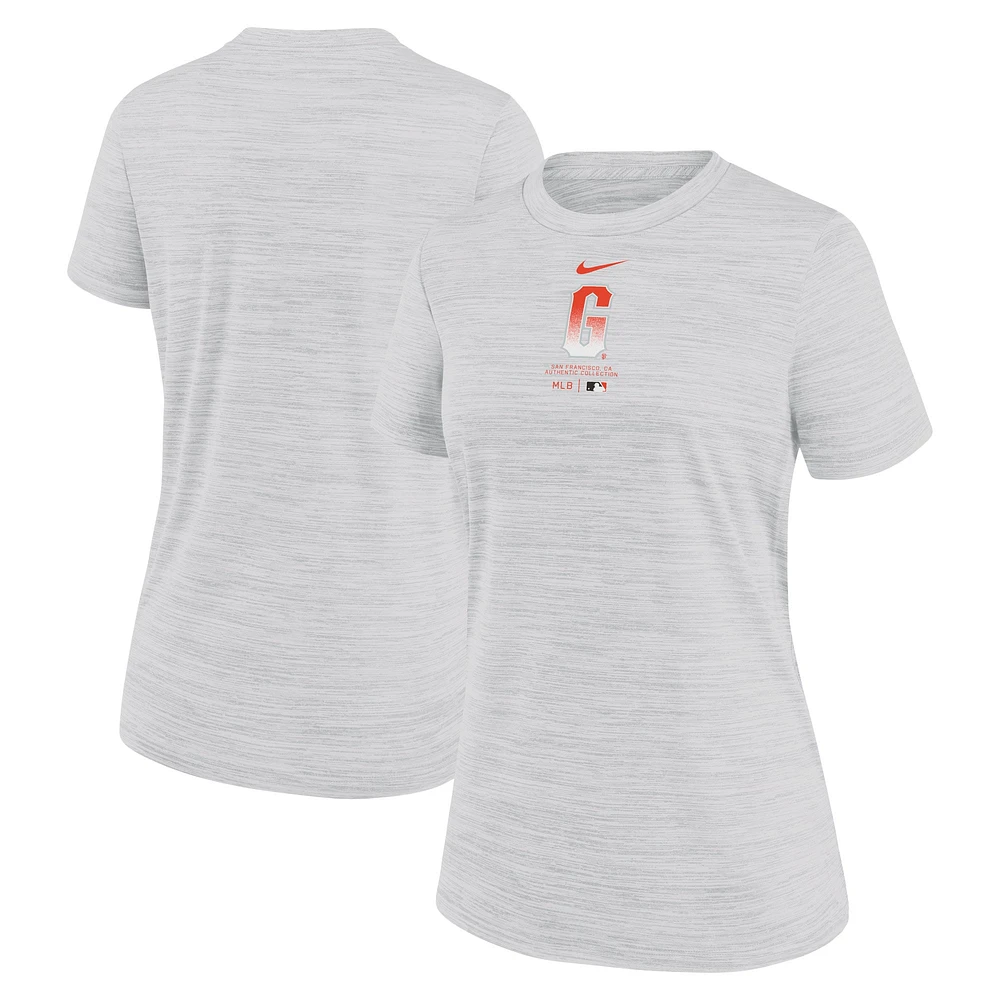 T-shirt Nike blanc San Francisco Giants City Connect Practice Velocity pour femme