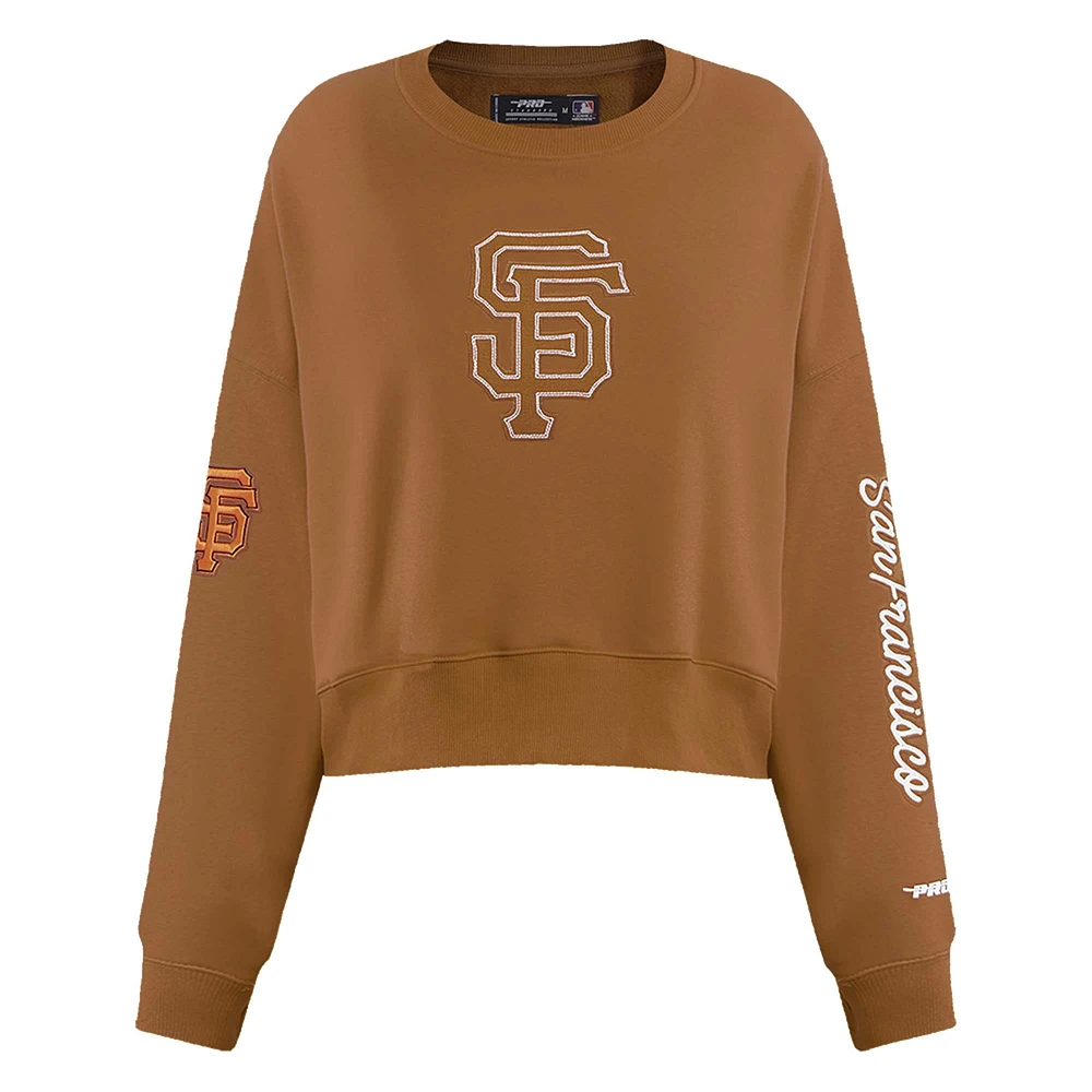 Women's Pro Standard Brown San Francisco Giants Paint The City Pullover Cropped Sweatshirt