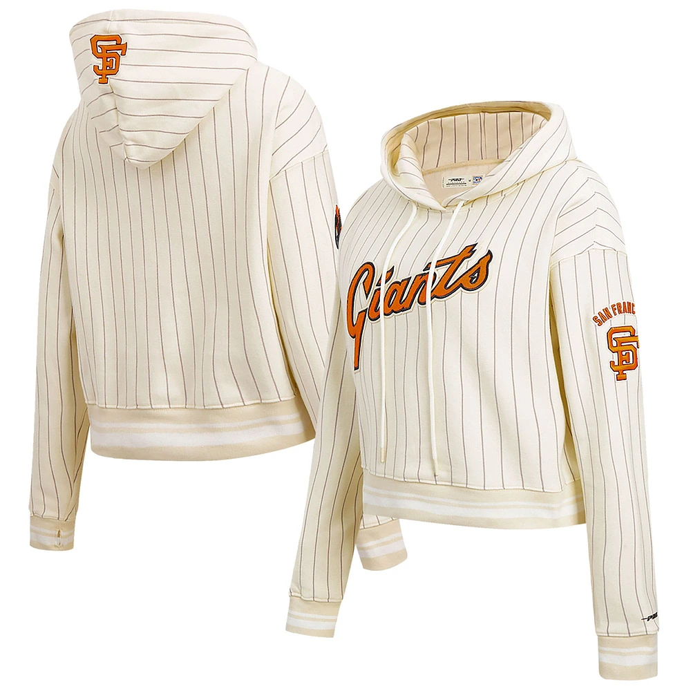 Women's Pro Standard Cream San Francisco Giants Pinstripe Retro Classic Cropped Pullover Hoodie