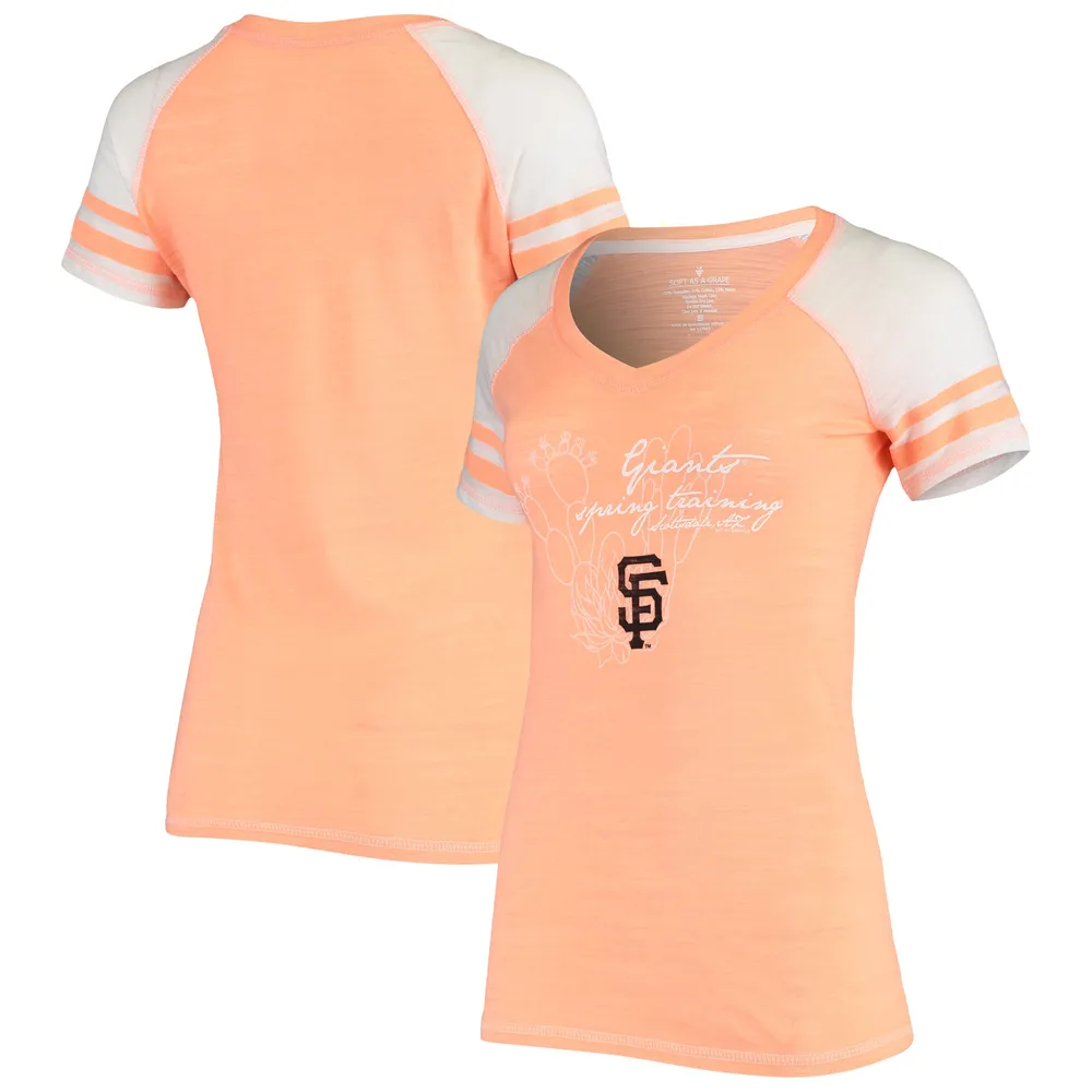 Women's San Francisco Giants Soft as a Grape Heathered Orange Colorblock  Cacti V-Neck T-Shirt