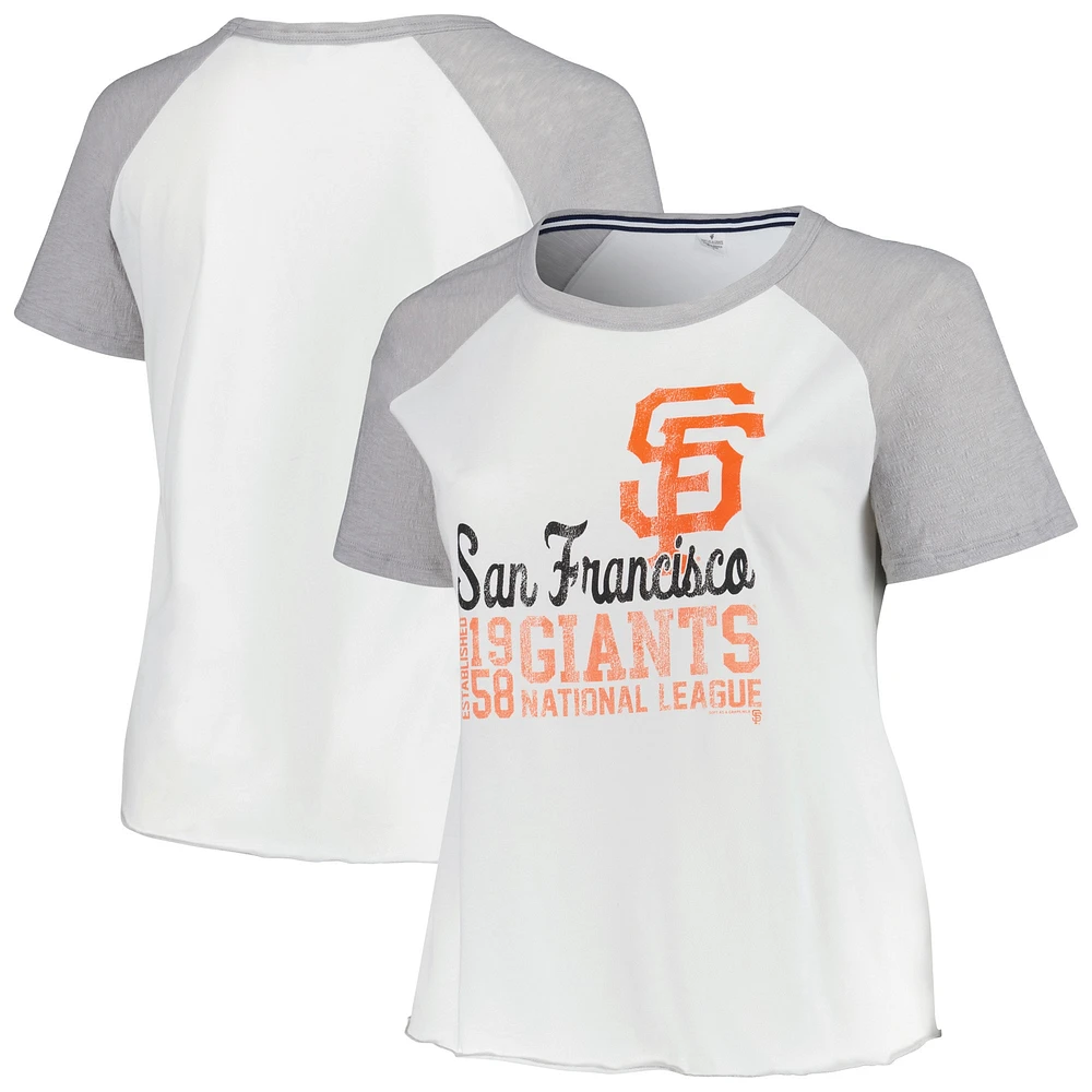 T-shirt raglan de baseball taille plus pour femmes, doux comme un raisin, San Francisco Giants, blanc