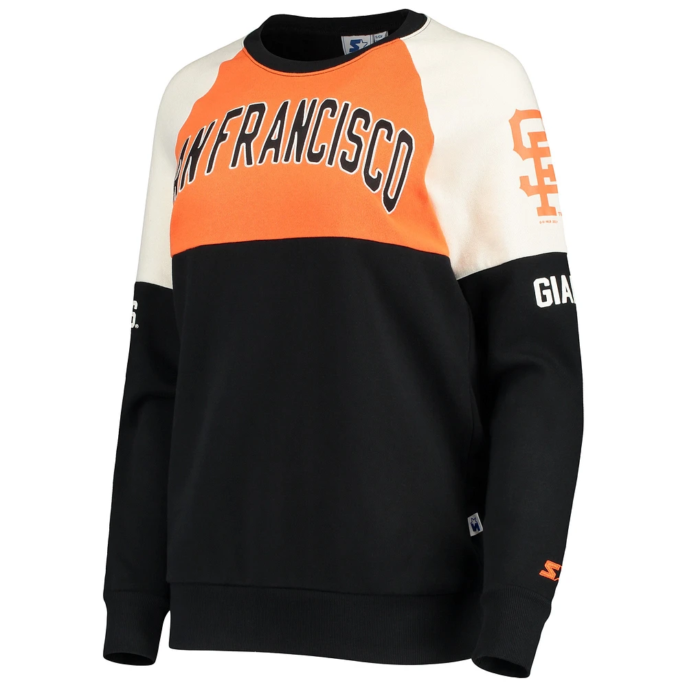 Women's Starter Black/Orange San Francisco Giants Baseline Raglan Pullover Sweatshirt