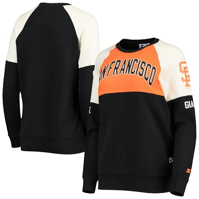 Sweat-shirt Starter noir/orange pour femmes des Giants de San Francisco Baseline Raglan