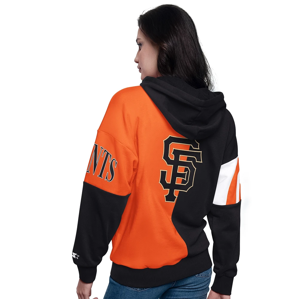Women's Starter Black/Orange San Francisco Giants Curve Ball Full Zip Hoodie Sweatshirt