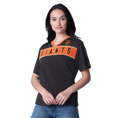 T-shirt à col en V noir pour femme avec inscription « Game Day » des Giants de San Francisco