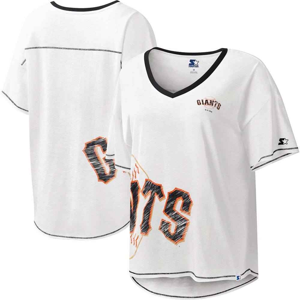 T-shirt blanc à encolure en V pour femme Starter Giants de San Francisco