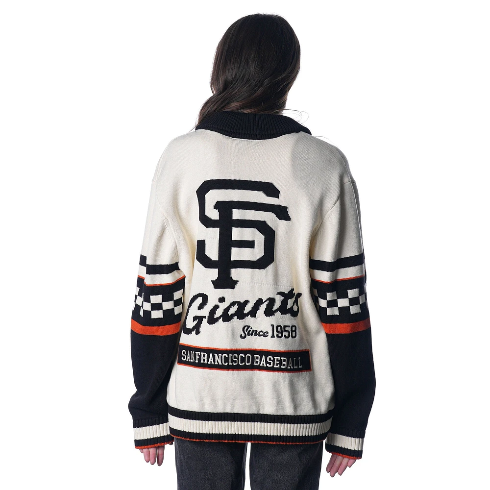 Women's The Wild Collective Cream San Francisco Giants Jacquard Full-Button Sweater