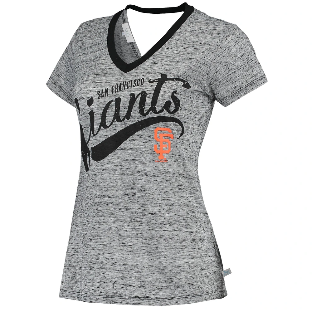 Women's Touch Black San Francisco Giants Hail Mary V-Neck Back Wrap T-Shirt