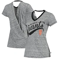 Women's Touch Black San Francisco Giants Hail Mary V-Neck Back Wrap T-Shirt