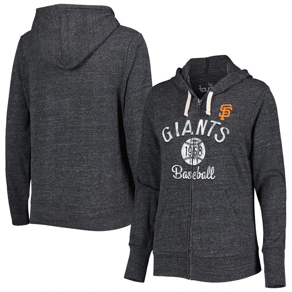 Women's Touch Black San Francisco Giants Training Camp Tri-Blend Lightweight Full-Zip Hoodie