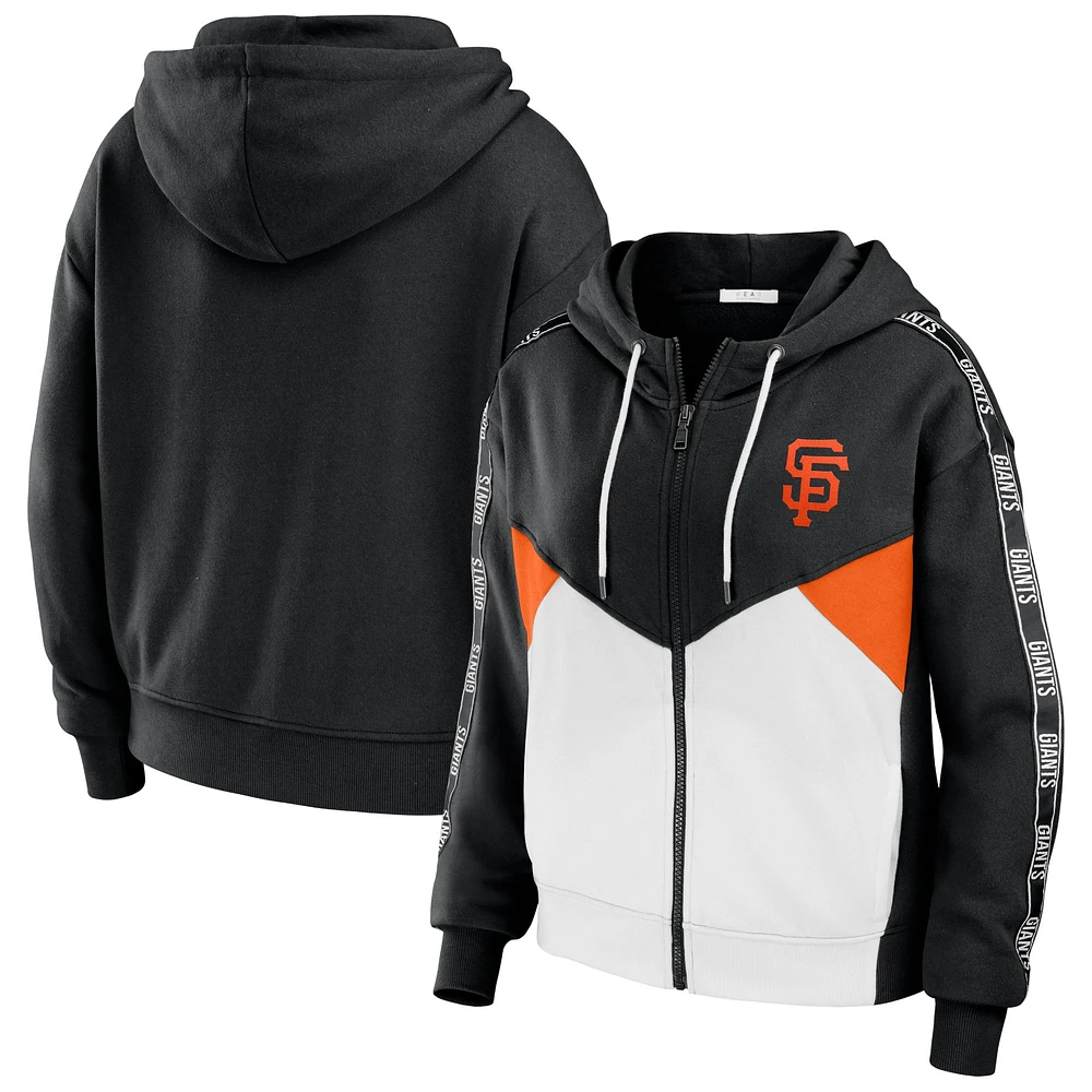 Women's WEAR by Erin Andrews Black/White San Francisco Giants  Color Block Full-Zip Hoodie