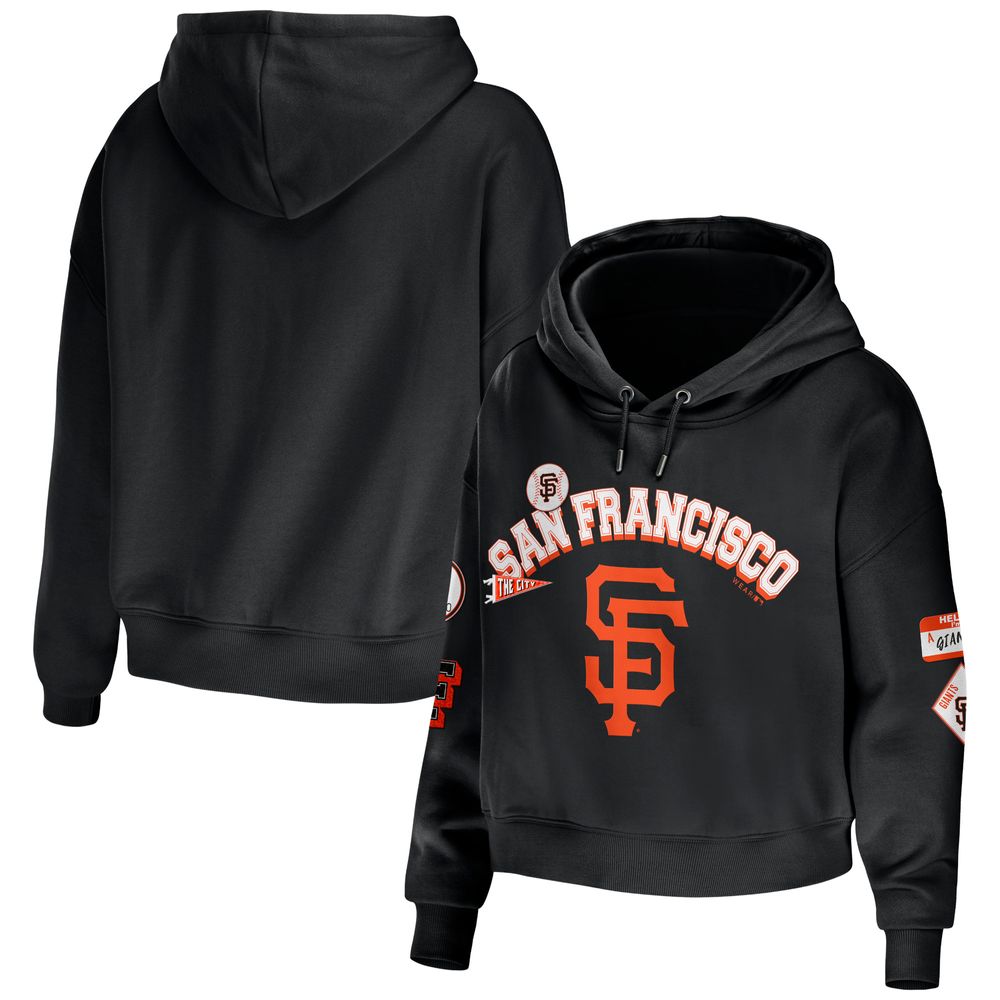 WEAR by Erin Andrews Women's WEAR by Erin Andrews Black San Francisco Giants  Modest Patches Cropped Pullover Hoodie | Bayshore Shopping Centre