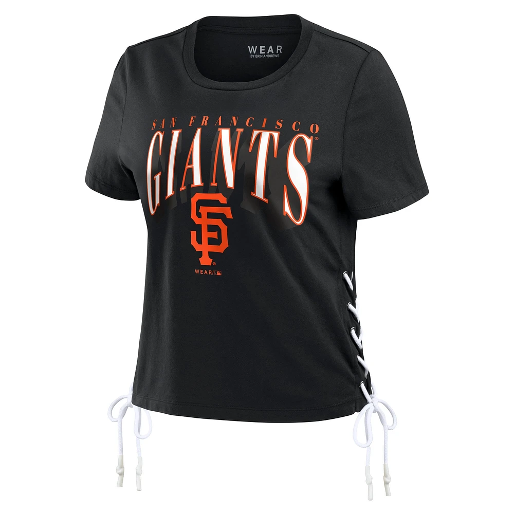 Women's WEAR by Erin Andrews Black San Francisco Giants Side Lace-Up Cropped T-Shirt