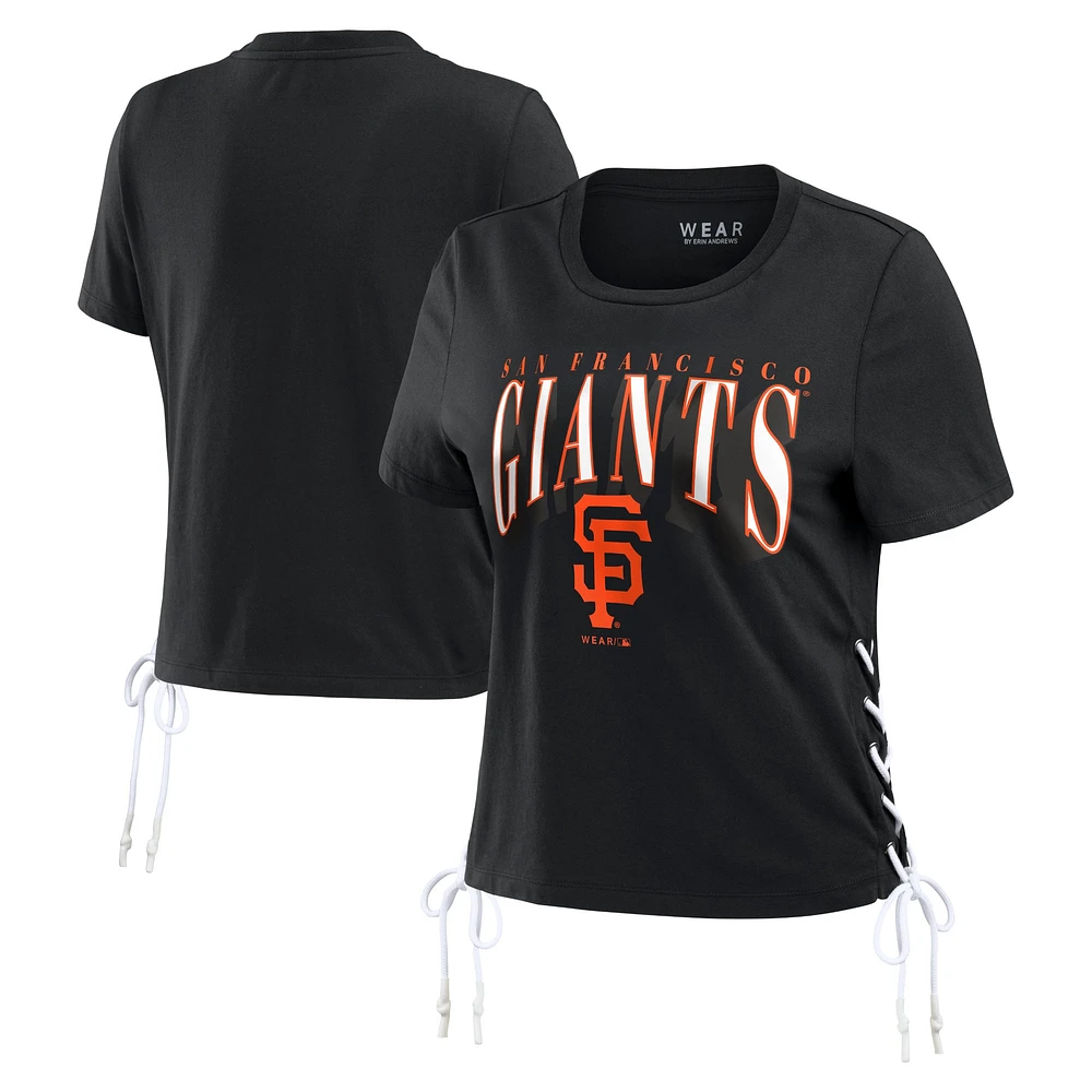 Women's WEAR by Erin Andrews Black San Francisco Giants Side Lace-Up Cropped T-Shirt