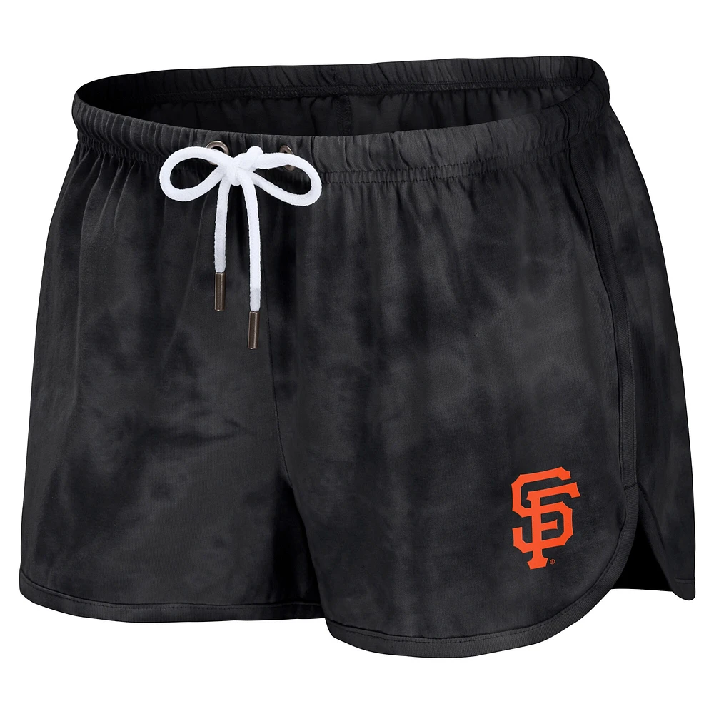 Women's WEAR by Erin Andrews Black San Francisco Giants Tie-Dye Cropped Pullover Sweatshirt & Shorts Lounge Set