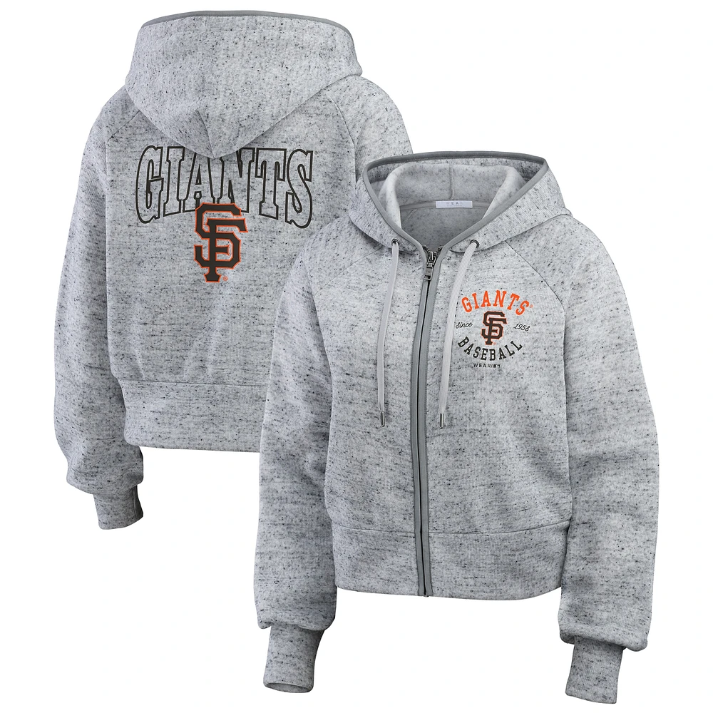 Sweat à capuche court en polaire mouchetée gris chiné WEAR by Erin Andrews pour femme des San Francisco Giants