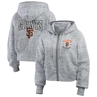 Women's WEAR by Erin Andrews  Heather Gray San Francisco Giants Speckled Fleece Cropped Full-Zip Hoodie