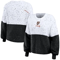 Women's WEAR by Erin Andrews White/Black San Francisco Giants Color Block Script Pullover Sweater