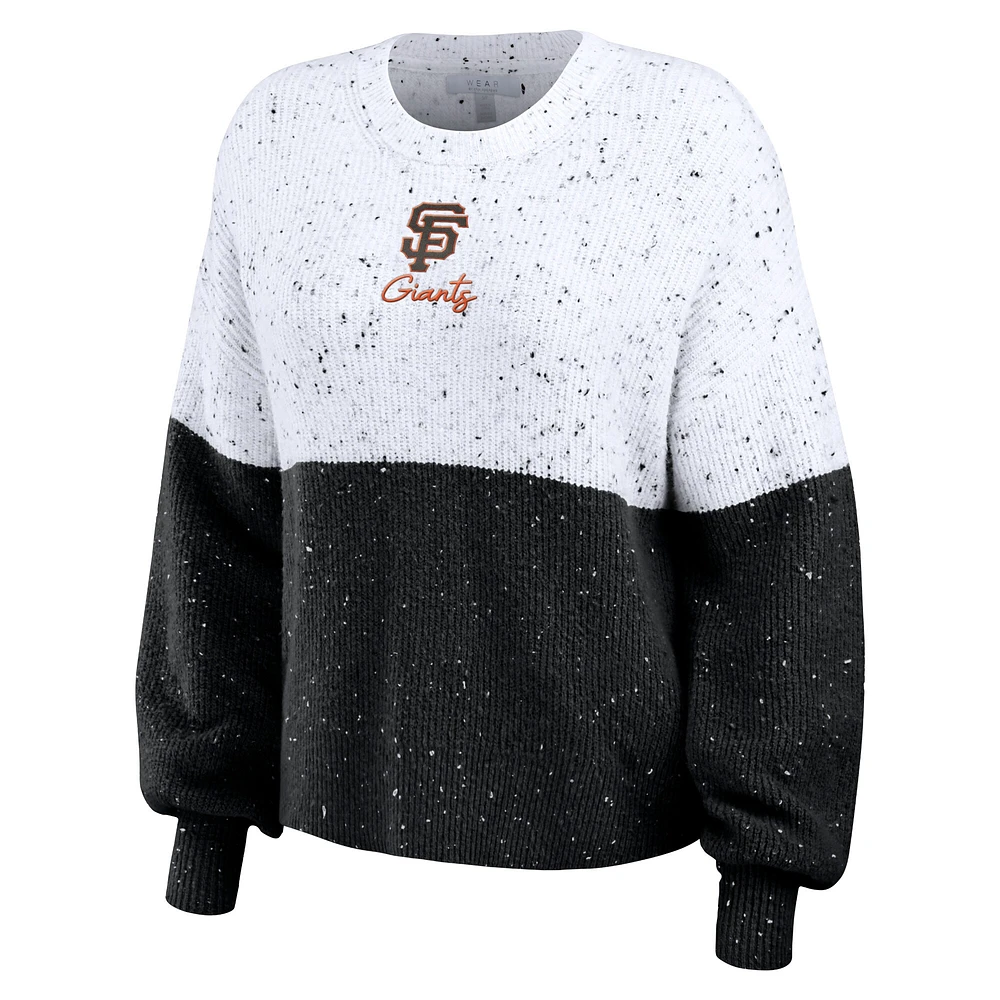 Women's WEAR by Erin Andrews White/Black San Francisco Giants Color Block Script Pullover Sweater