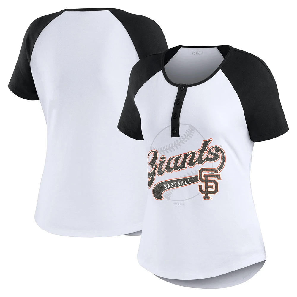 Women's WEAR by Erin Andrews White/Black San Francisco Giants Fitted Henley Raglan T-Shirt