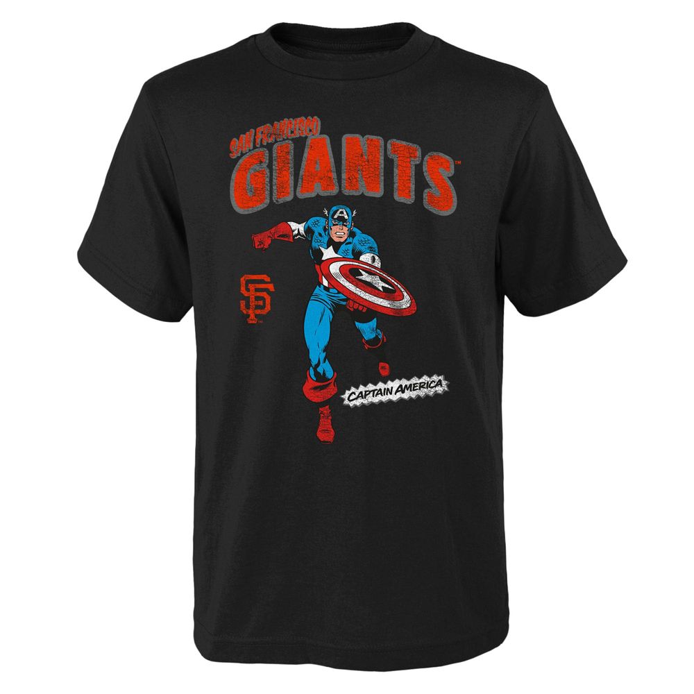 Youth Black San Francisco Giants Team Captain America Marvel T-Shirt