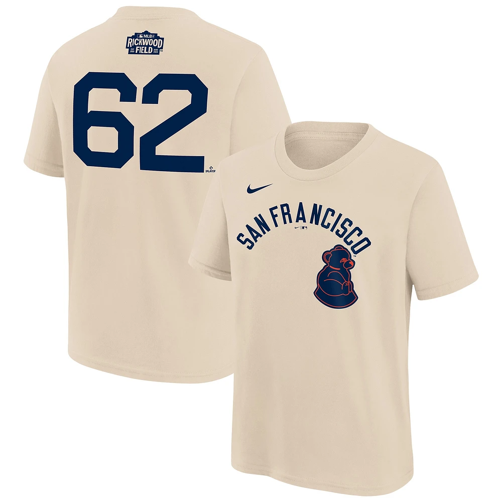 T-shirt Nike pour jeunes avec nom et numéro Rickwood Classic 2024 des Giants de San Francisco, crème Logan Webb