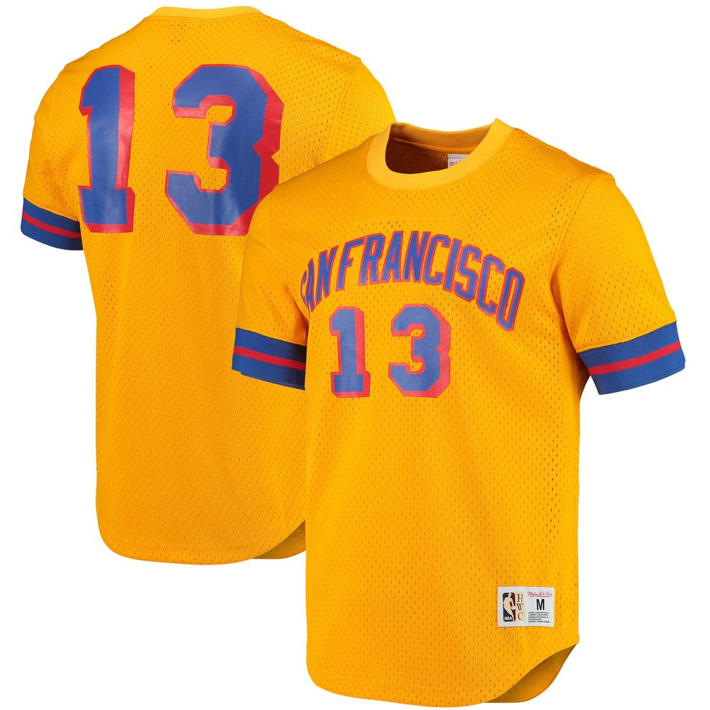 Men's Mitchell & Ness Wilt Chamberlain Gold San Francisco Warriors 1962 Mesh Name Number T-Shirt