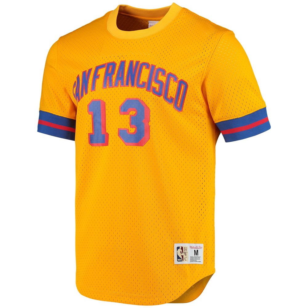 Men's Mitchell & Ness Wilt Chamberlain Gold San Francisco Warriors 1962 Mesh Name Number T-Shirt