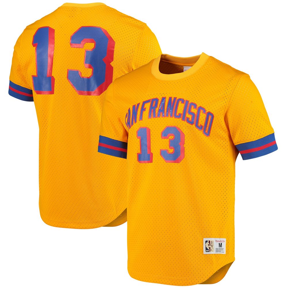 Men's Mitchell & Ness Wilt Chamberlain Gold San Francisco Warriors 1962 Mesh Name Number T-Shirt