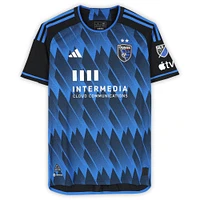 Maillot adidas bleu/noir dédicacé Amahl Pellegrino des San Jose Earthquakes, numéro 9, utilisé lors du match, saison 2024 de la MLS - Taille M