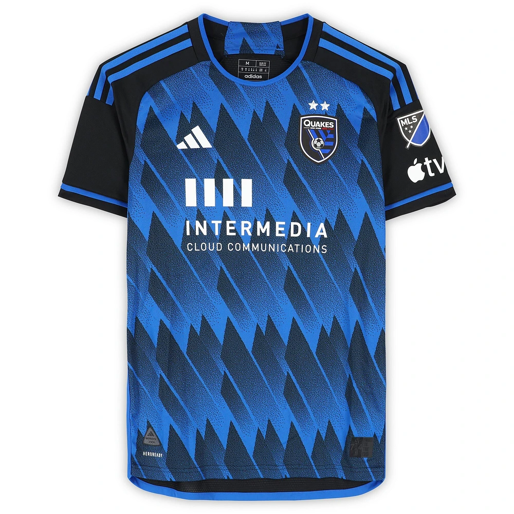 Maillot adidas bleu/noir dédicacé Carlos Akapo des San Jose Earthquakes, numéro 29, utilisé lors du match, saison 2024 de la MLS - Taille M