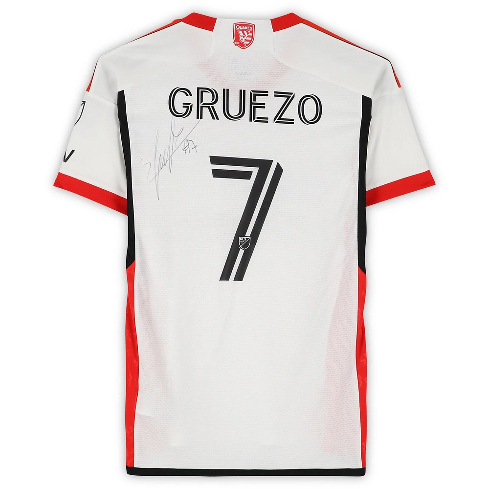 Maillot adidas blanc dédicacé Carlos Gruezo des San Jose Earthquakes, numéro 7, utilisé lors du match de la saison 2024 de la MLS - Taille S