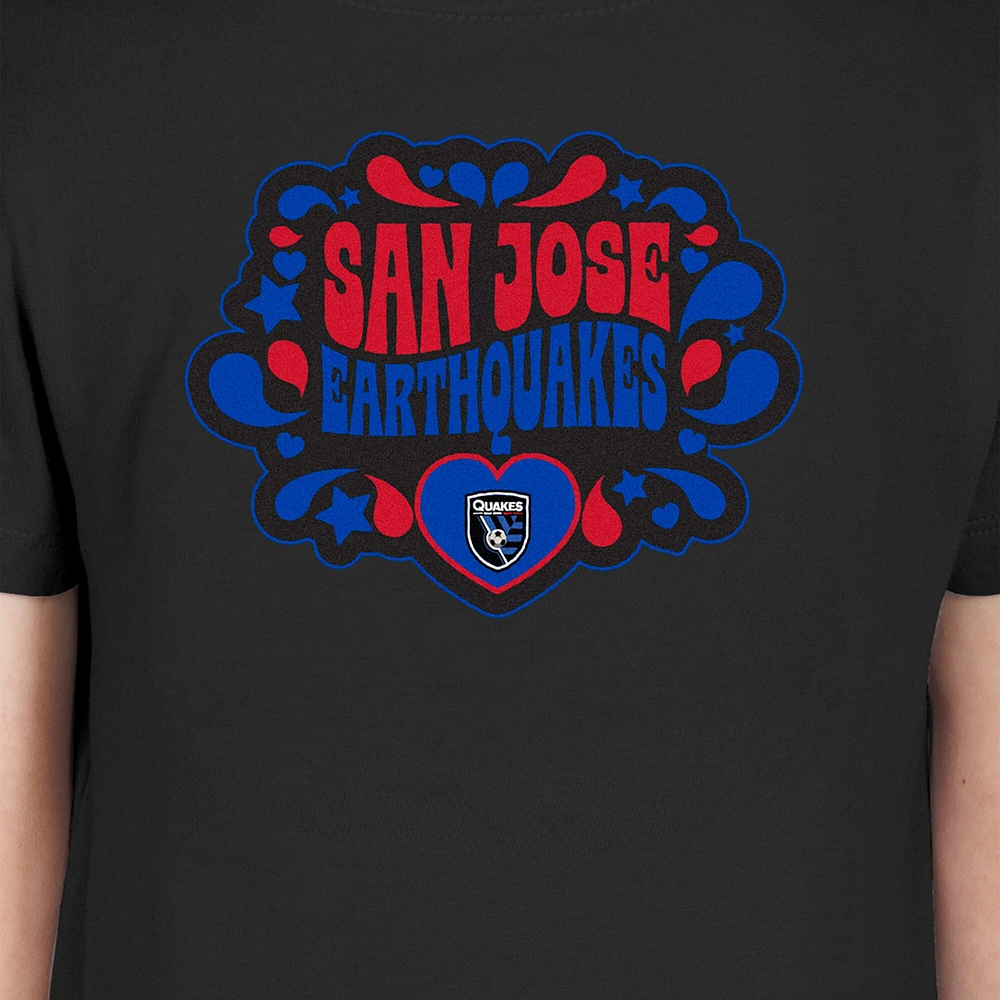 Girls Youth New Era Black San Jose Earthquakes Bubble Heart T-Shirt
